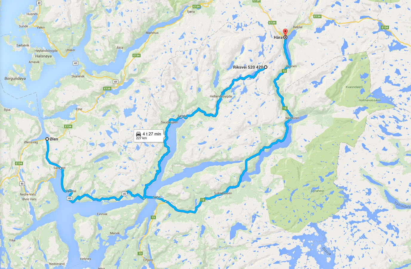 Tur 4- Ølen-Sauda-Røldal-Sand-Ølen