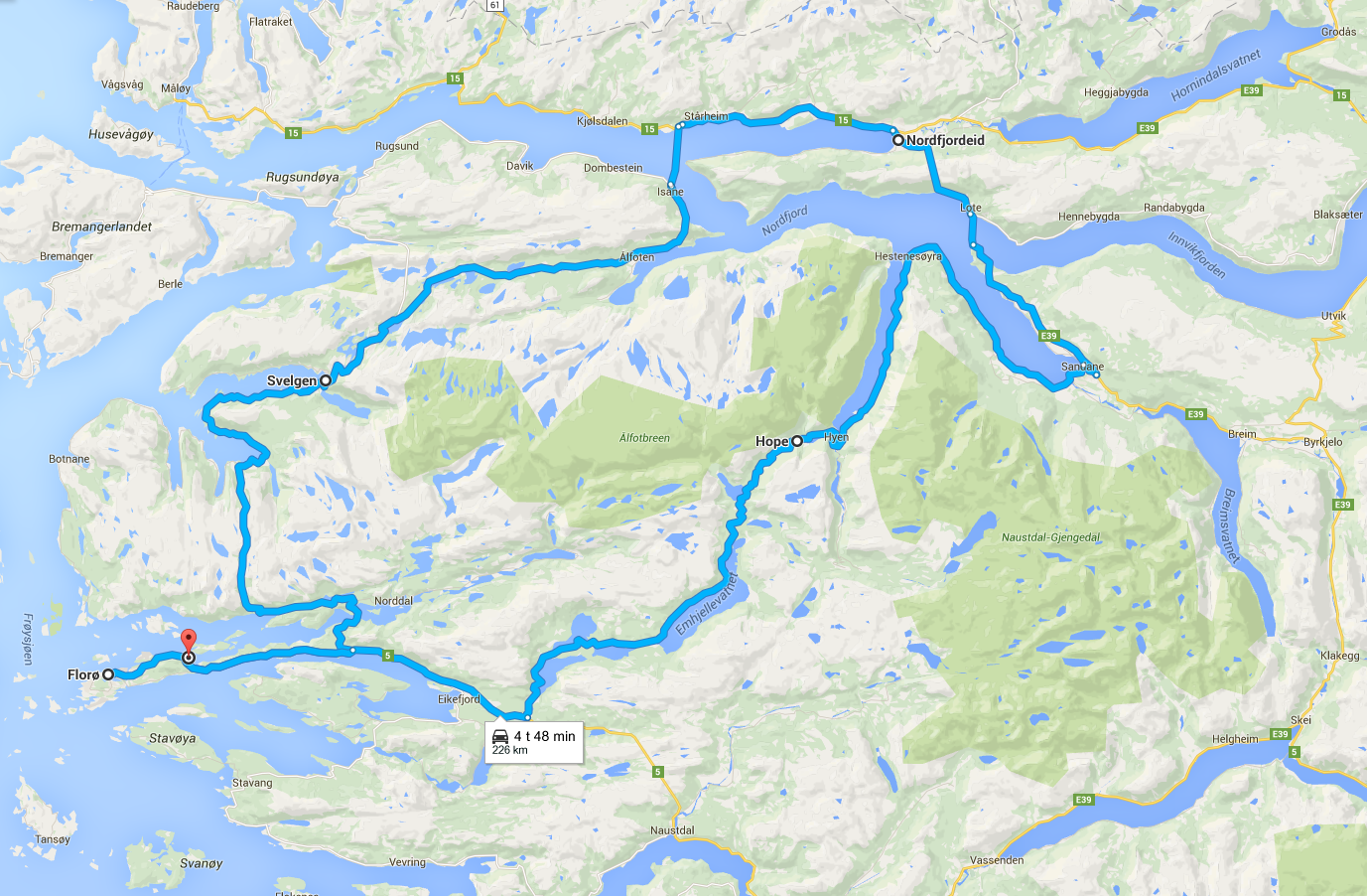 Tur 5- Florø-Svelgen-Nordfjordeid-Sandane-Hyen-Florø