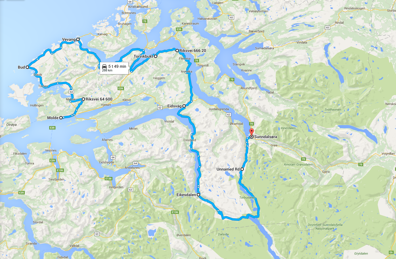 Tur 6- Molde-Bud-Vevang-Eidsvåg-Eikesdalen-Sunndalsøra